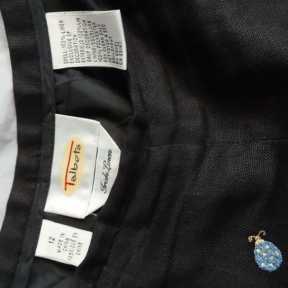 Talbots Irish Linen Black Trousers Novelty Bug/butterfly Embellish Pants Sz.12 - Picture 12 of 16